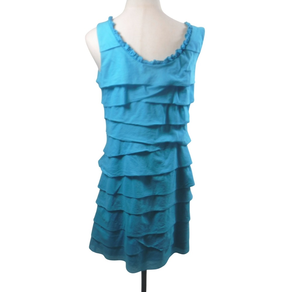Dressbarn Turquoise Blue‎ Tiered Ruffle Beaded Neckline Sleeveless Dress Size 12